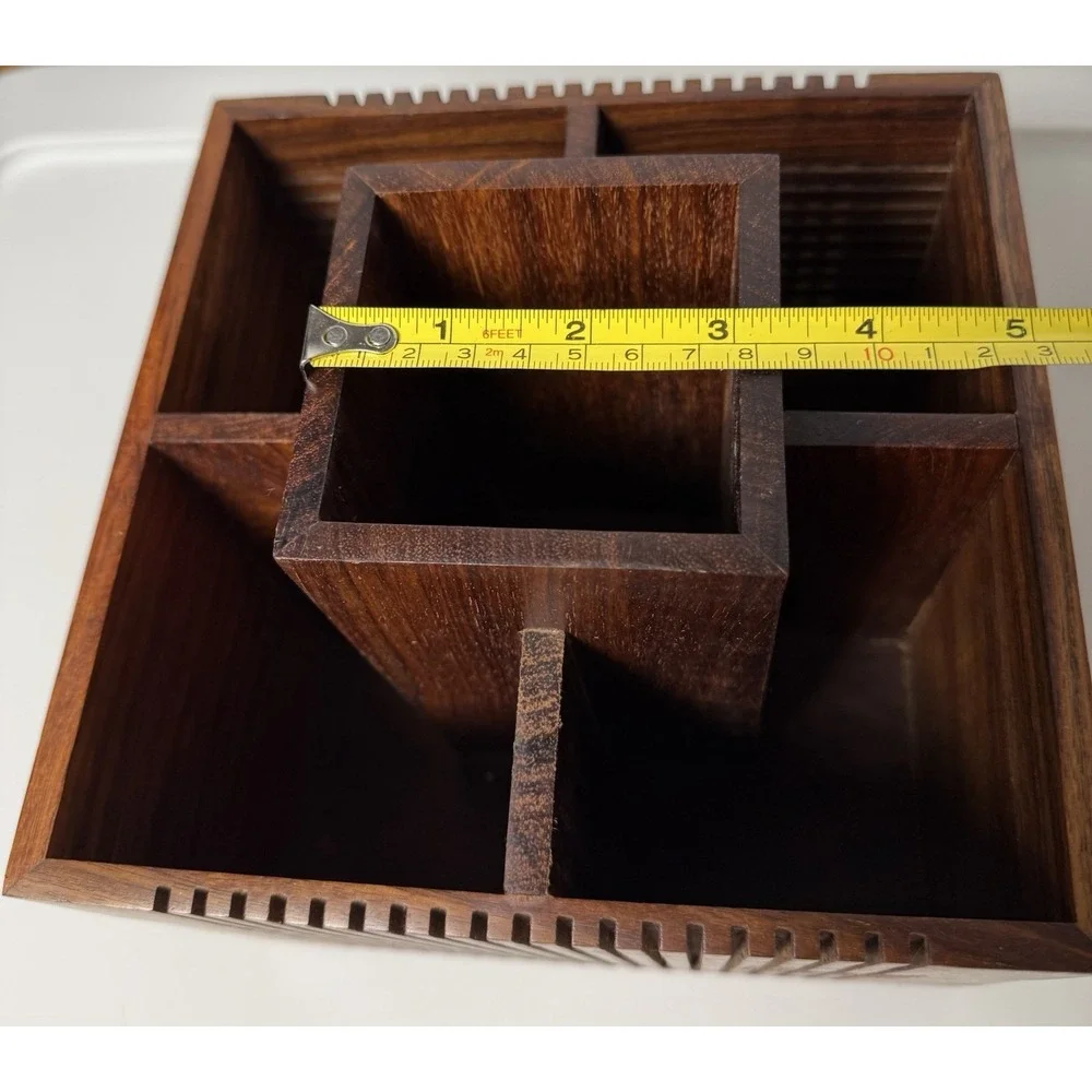 Crate And Barrel Summer Mid-Century Modern Style Shesham Cutlery Caddy Patio